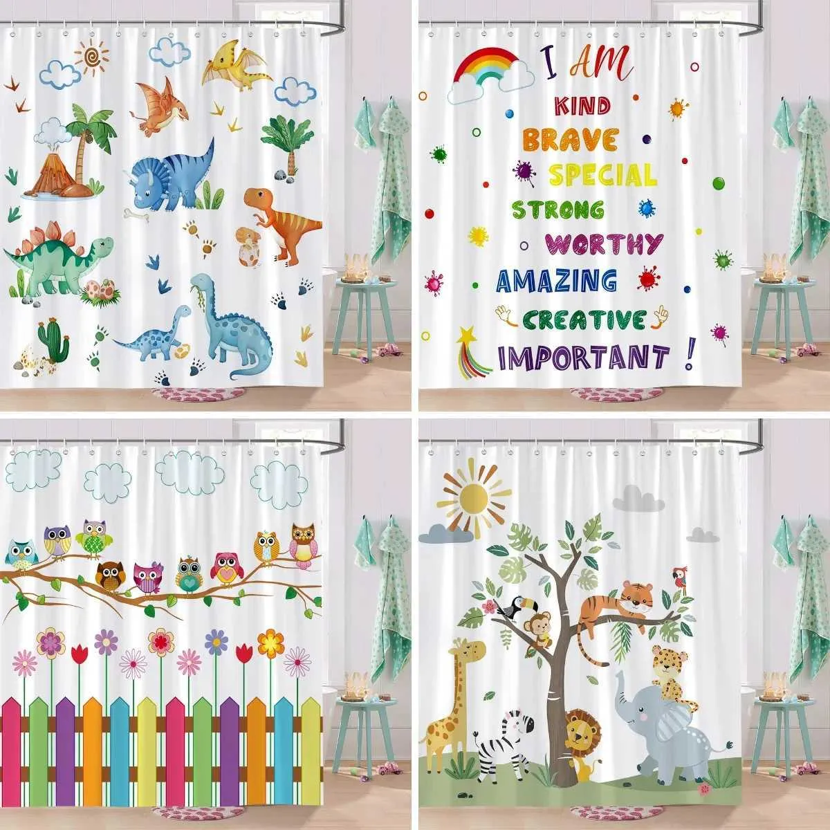 Cute Cartoon Animal Shower Curtain - Kids' Colorful Bathroom Decor ...