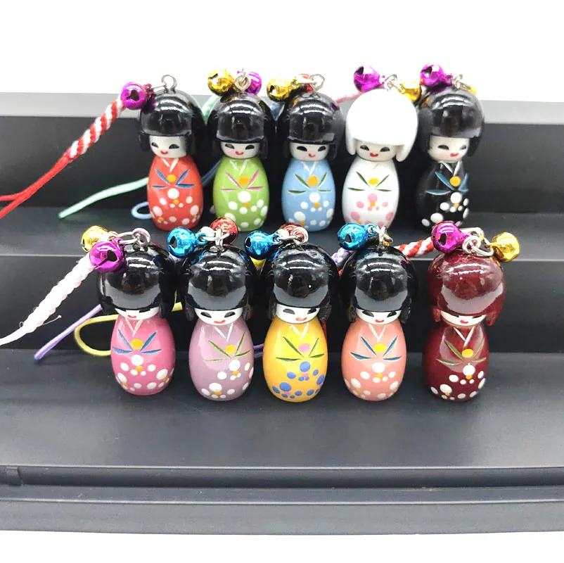 Kokeshi Doll Keychain Leather Alloy Silver-Plated Zinc Alloy Mini