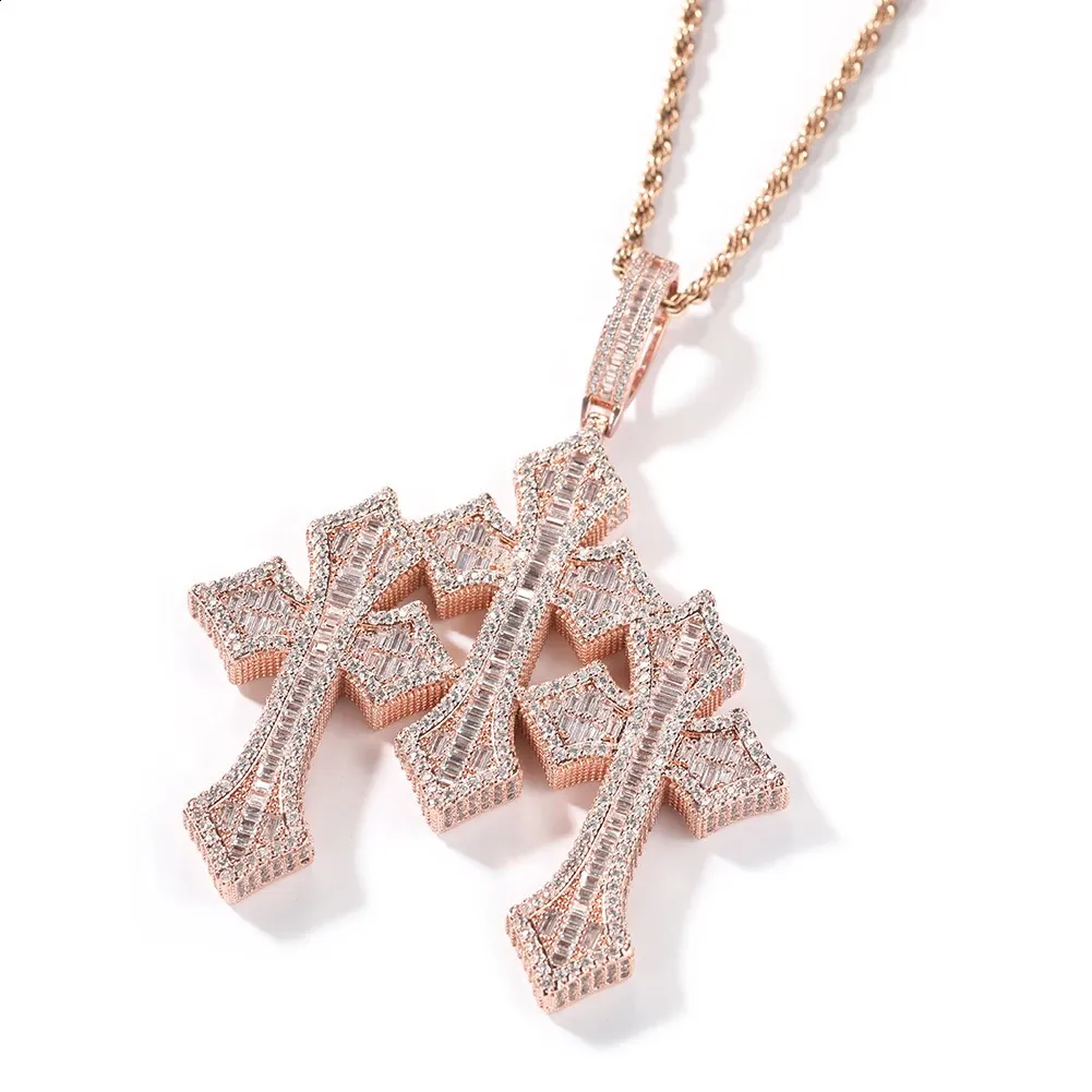 UWIN Stacked Crosses Pendant Necklaces For Men Baguette Cubic Zirconia ...