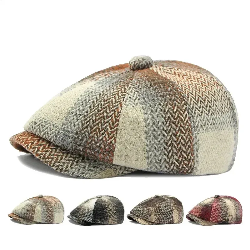 Octagonal Berret Beret Mens Hat Knitted Cap: Vintage Inspired Octagonal Plaid Beret ...