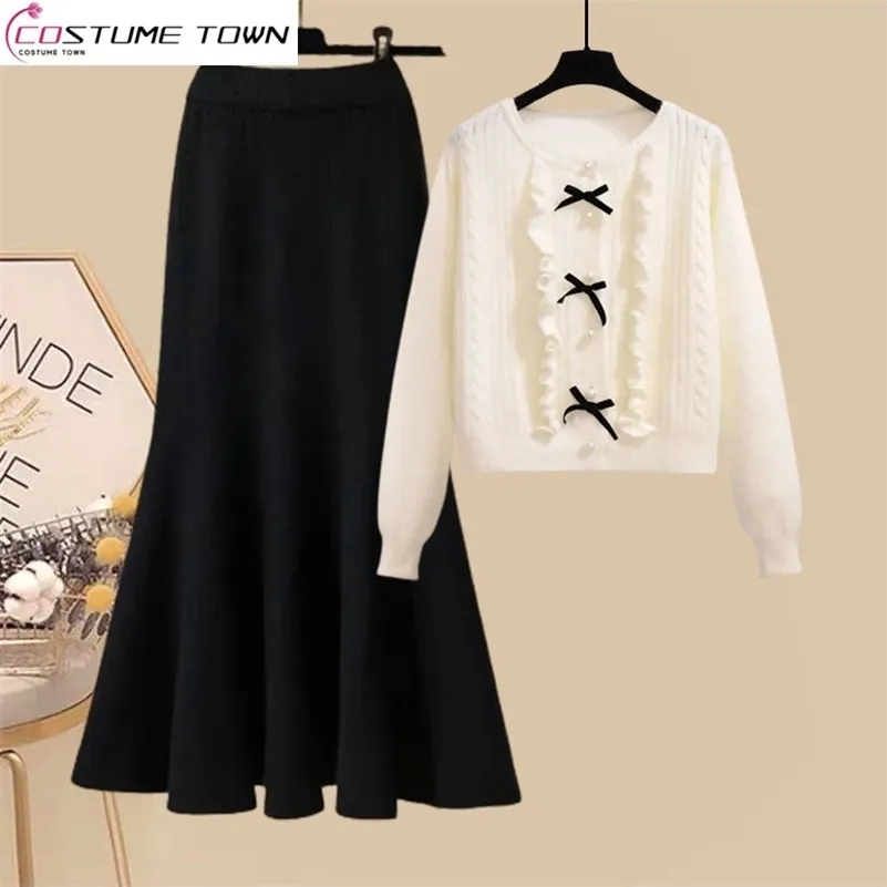 Skirt Set Elegant Womens Knitted Sweater And Fish Tail Skirt Set