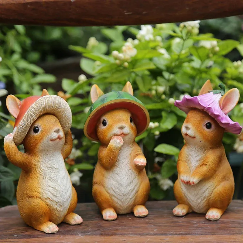 Resin Bunny Rabbit Garden Figurine Adorable Animal Sculpture