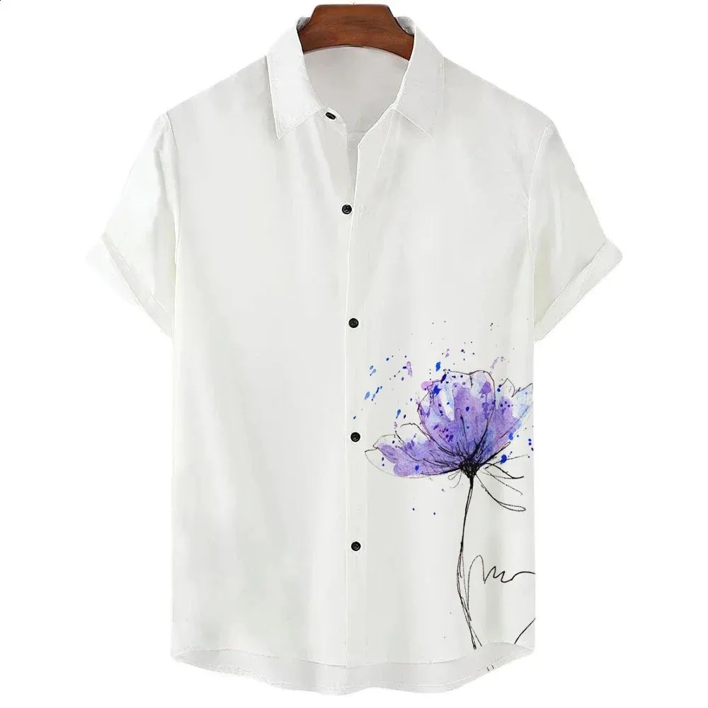 Men's Hawaiian Floral Shirt - Light Purple Tropical Button Down For Summer, Beach, Vacations (X-Large) - View #7