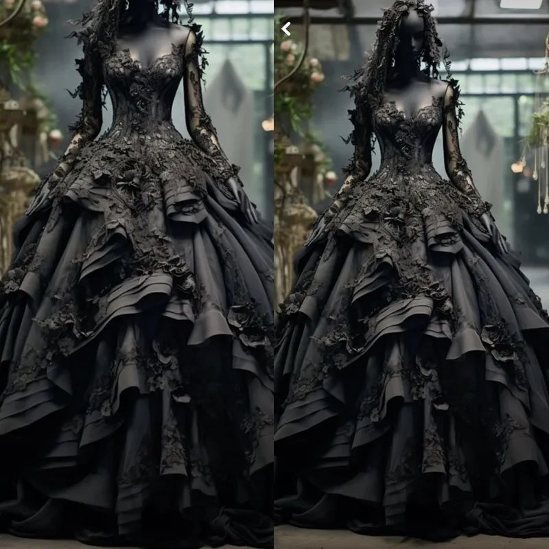 Elegant Gothic Black Wedding Dress With Long Sleeves... From ...