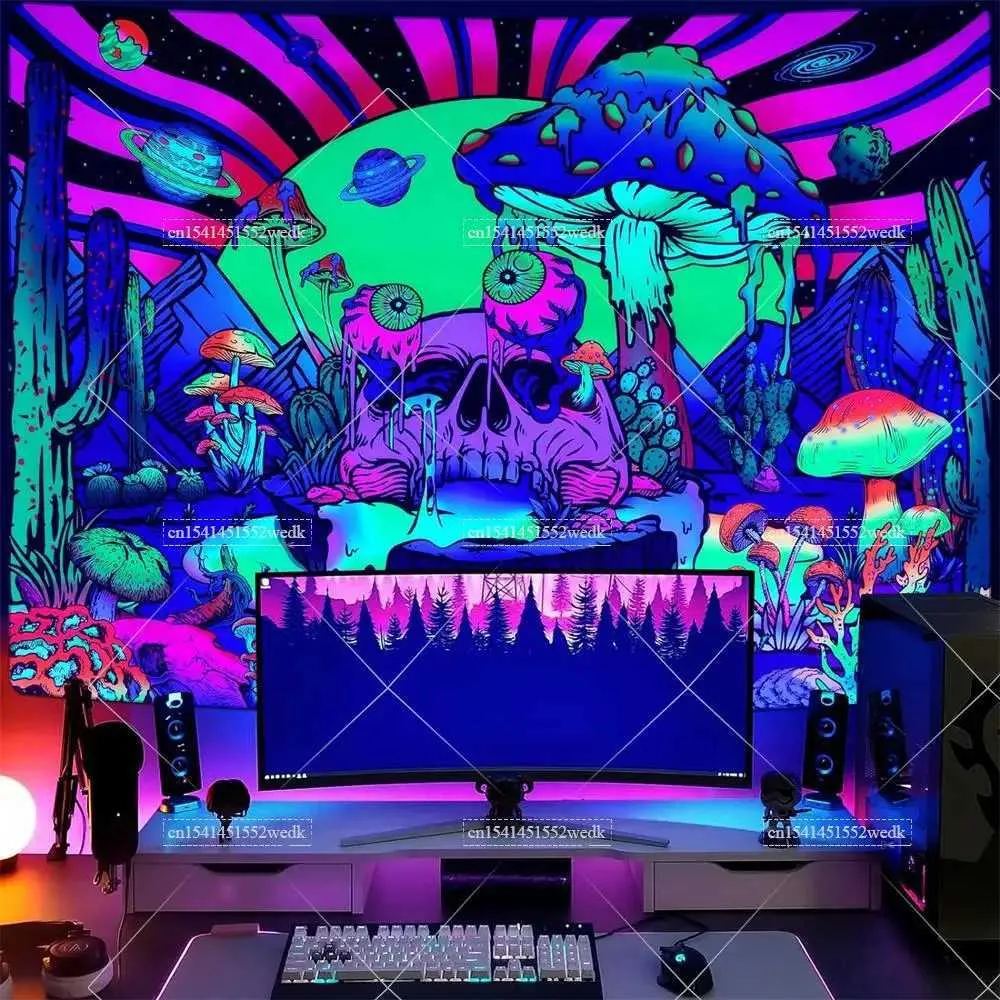 Sun Moon Mushroom UV Tapestry Wall Hanging Tapestries