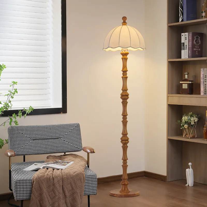 Mid Century Modern Wood Floor Lamp Vintage Japanese Style Wooden