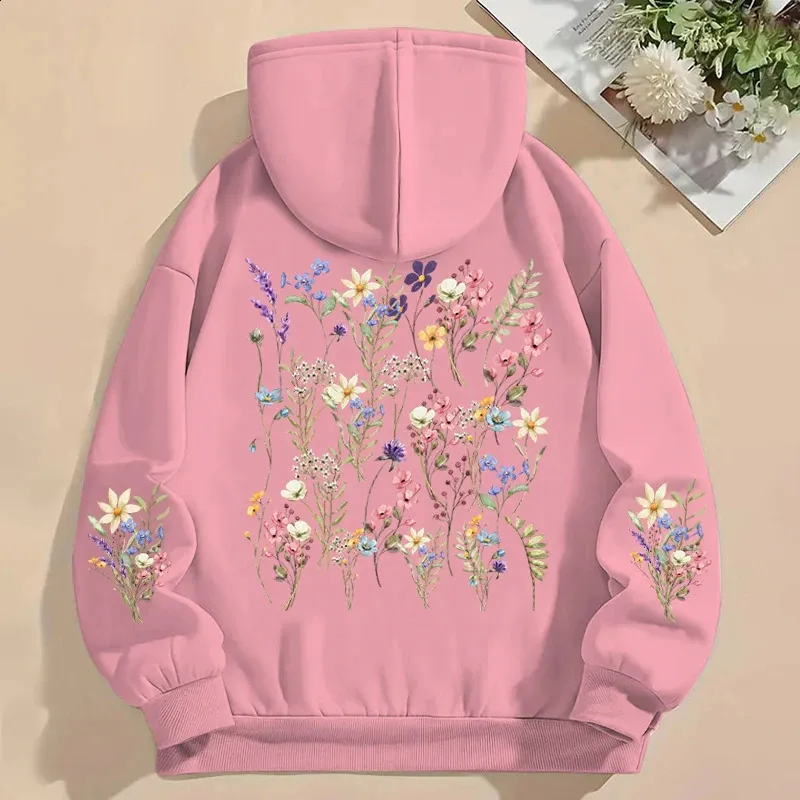 Flower Hoodie Womens Vintage Y2K Style Wild Flower Print