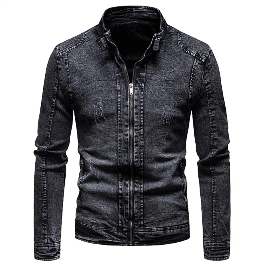 Motorcycle Jacket Denim Jacket Stand Up Collar Premium Black