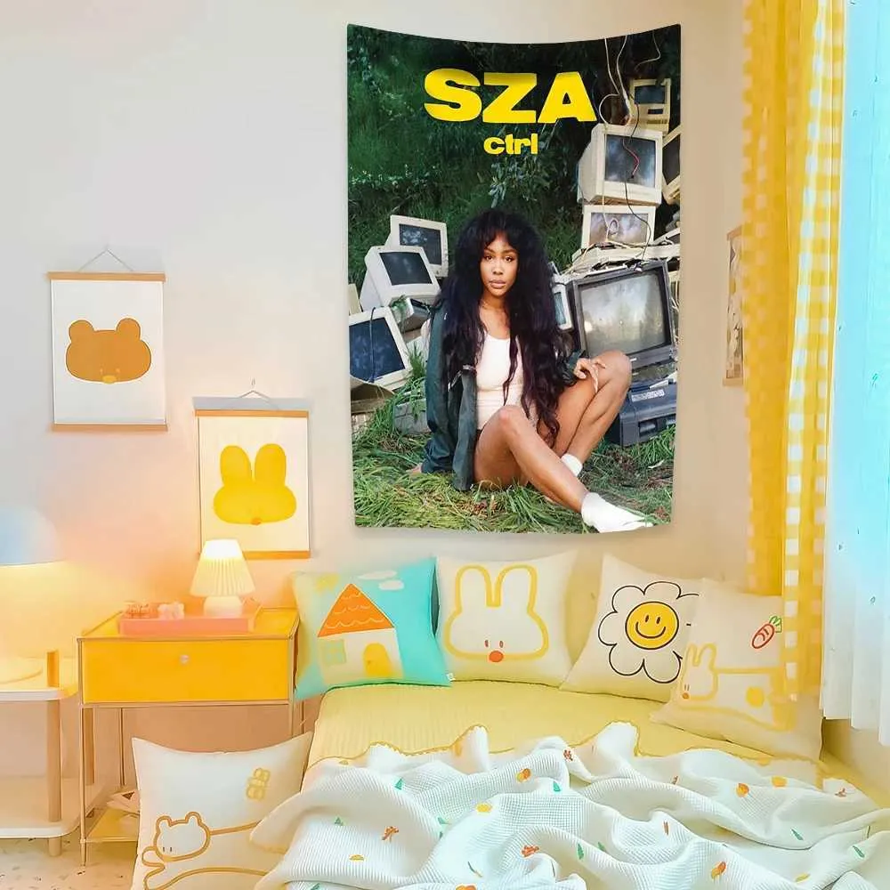 sza 「sos」 jacquard blanket rug 100% Cotton Jacquard Woven Tapestry Wall Hanging  From
