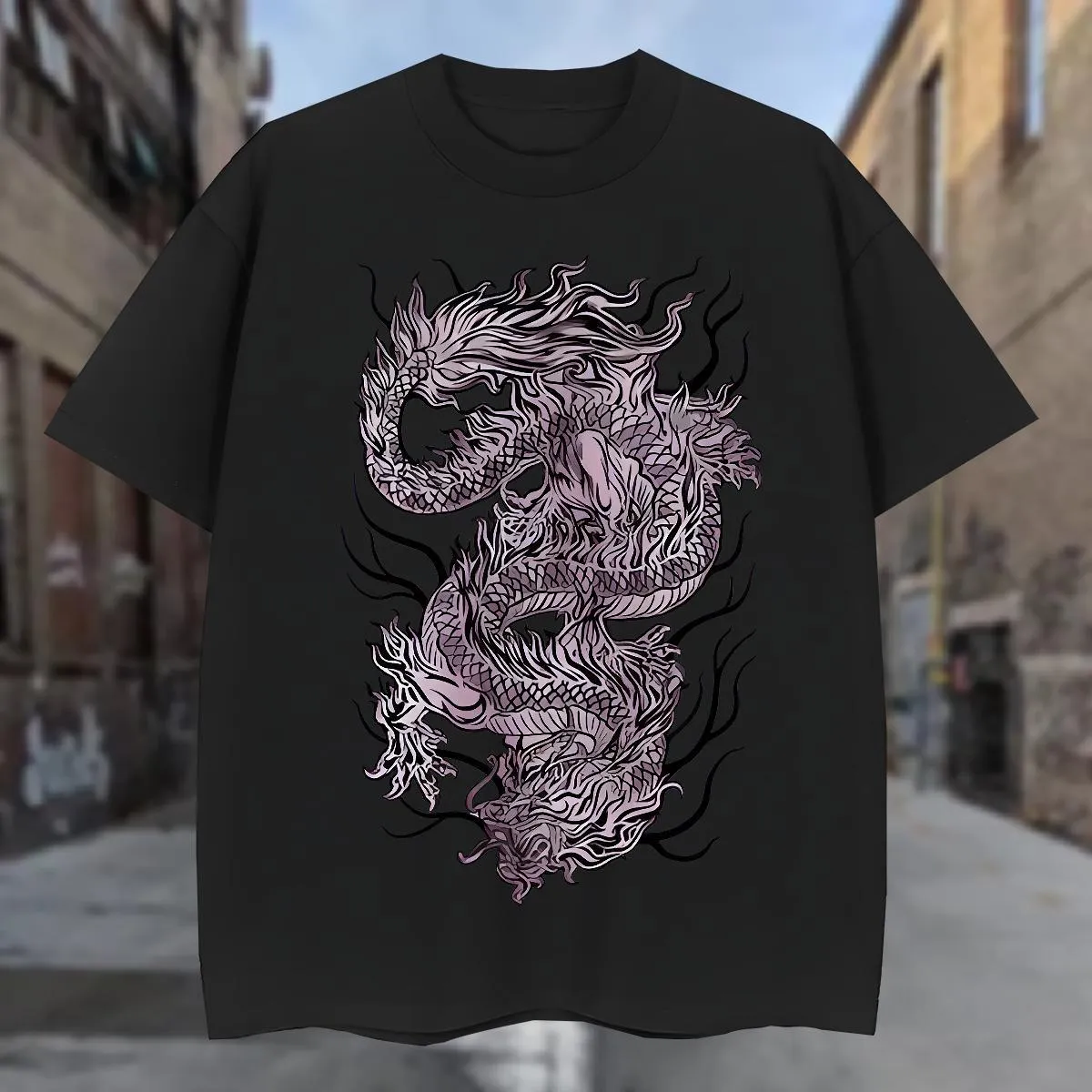 Wholesale Mens Black Designer T Shirt, Dragon Graphic Tee