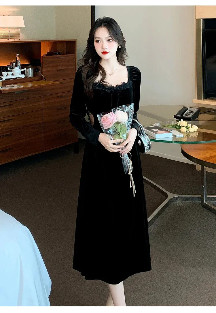Elegant Velvet Midi Dress: Long Sleeve Black Party Dress, Shop Now! Best  Seller from Dhgate Basic & Casual Dresses - price 49.28
