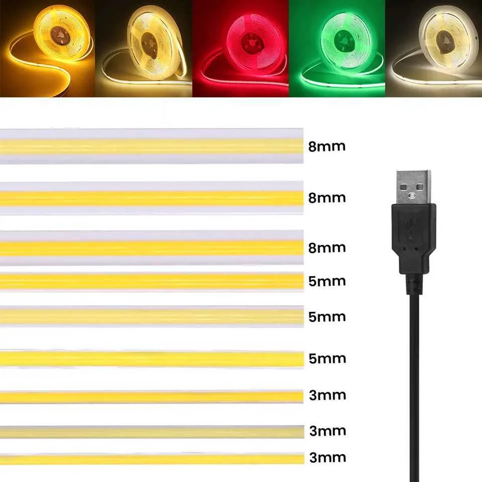 8m COB LED Strp Lght Flexble 320LEDs/m Tape Lghts Whte Warm Hgh