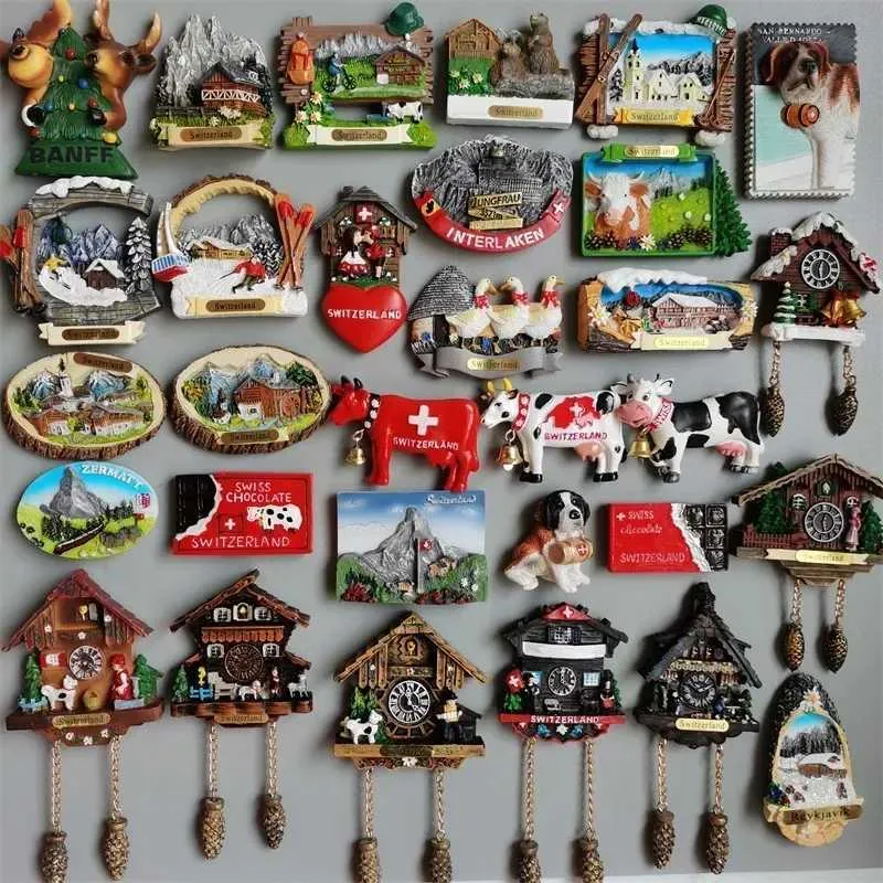 Switzerland Fridge Magnets - Geneva, Interlaken, Swiss Cow