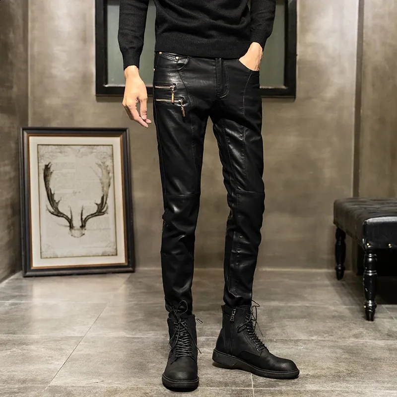 Save Big on Bulk Leather Zip Pants Spring Leather Pants Mens Ultra Thin  Fashion Zipper PU Horseback Leather Pants Korean Fashion Motorcycle  Windproof