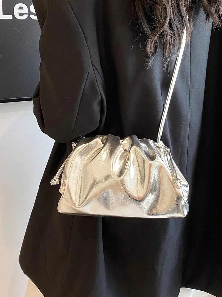 Trendy Silver Dumpling Clutch - Womens Casual Handbag