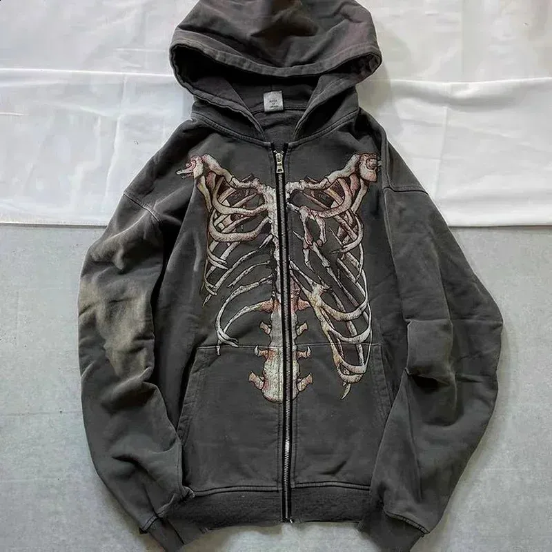 Y2k Skull Zip Up Hoodie Men - Korean Harajuku Style, Vintage