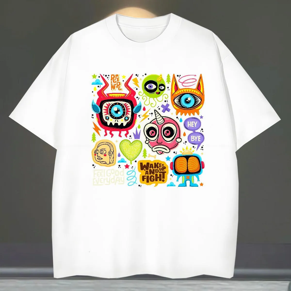 Écru FEMME T-Shirt À Manches Courtes En Coton À Motif Hibou Et Col Ras Du Cou Coupe Classique