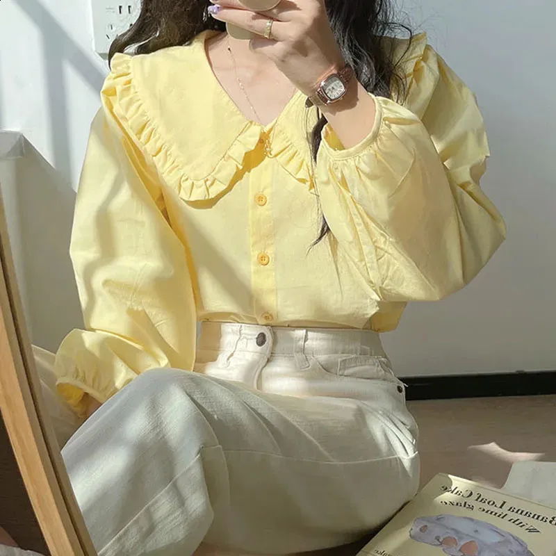 Casual Daily Ruffle Turndown Collar Blouses Casual Daily Ruffle Turndown Collar Blouses