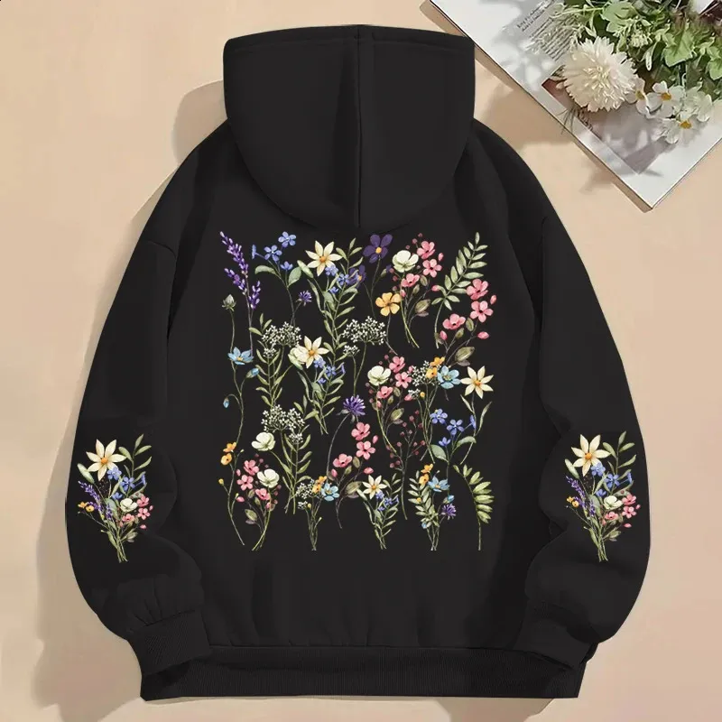 Vintage Floral Hoodie: Womens Y2K Loose Fit Pullover with