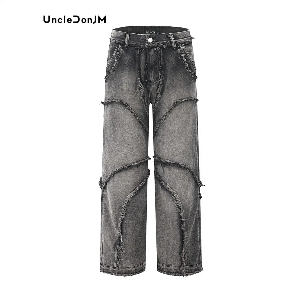 パンツ Black Washed Damaged Baggy Denim y2k Black Washed Stitching Baggy Jeans - Y2K Gothic Harajuku