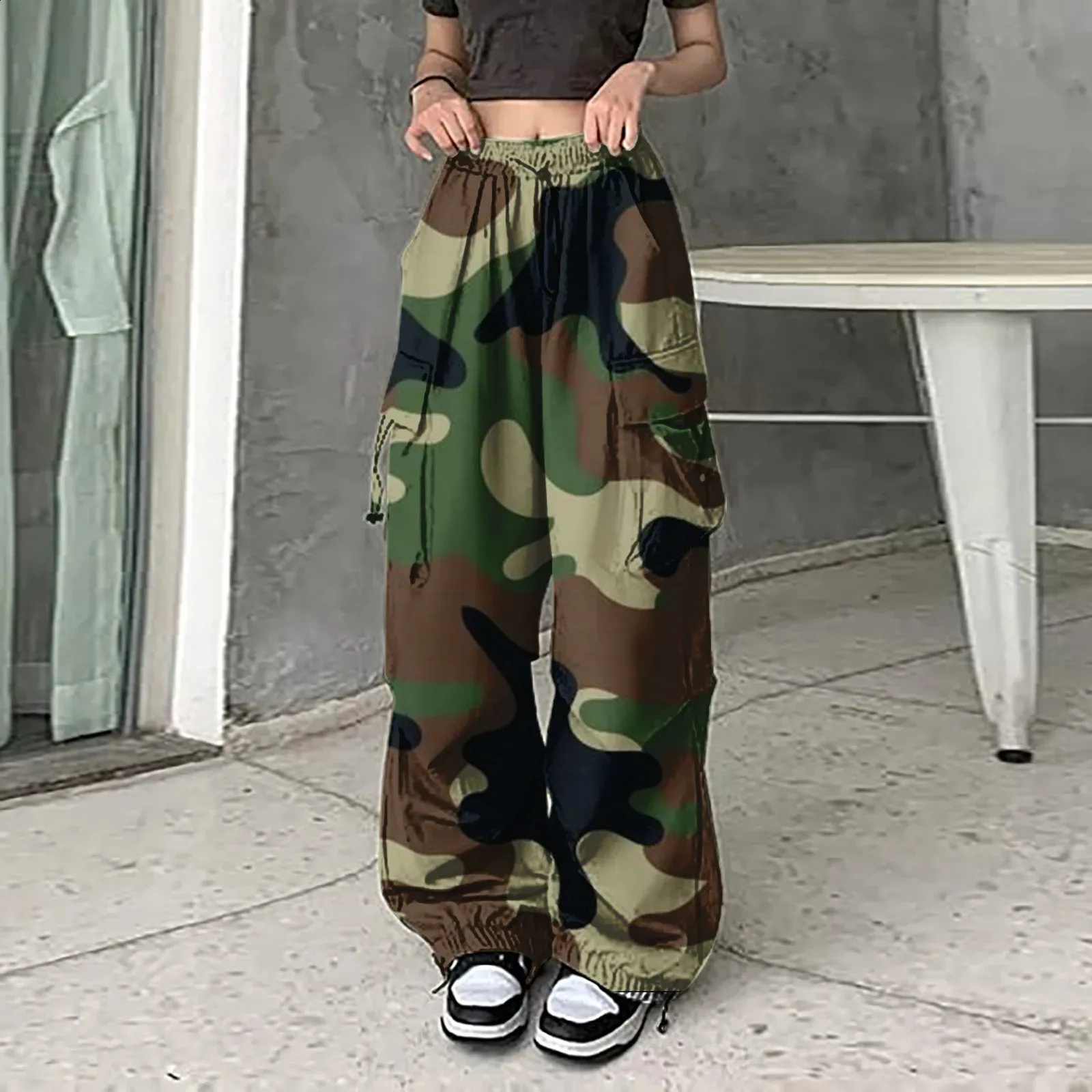 Camo Cargo Sweatpants: Baggy Wide Leg Trousers for Women