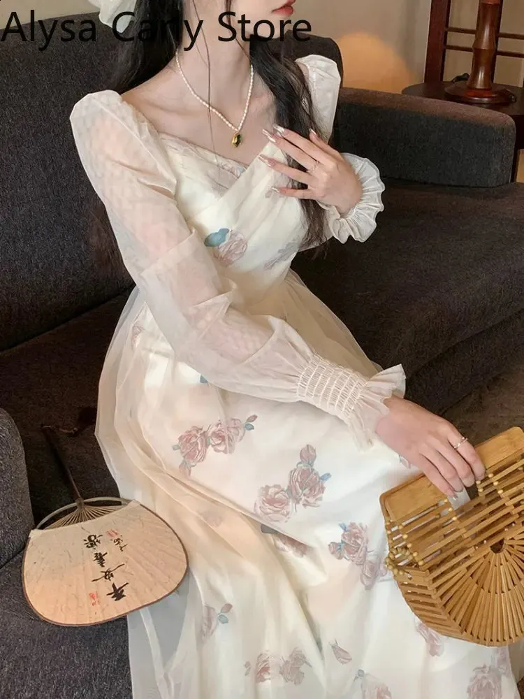 chinese dress ladies Chardae Long Sleeve Mesh Midi Dress Floral Pink main image 1