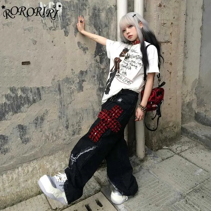 Dames Goth Baggy Jeans Wijde Pijpen E-Girl Grunge Gothic Broek Harajuku Y2k Tripp Broek Punk Streetwear(C,Medium