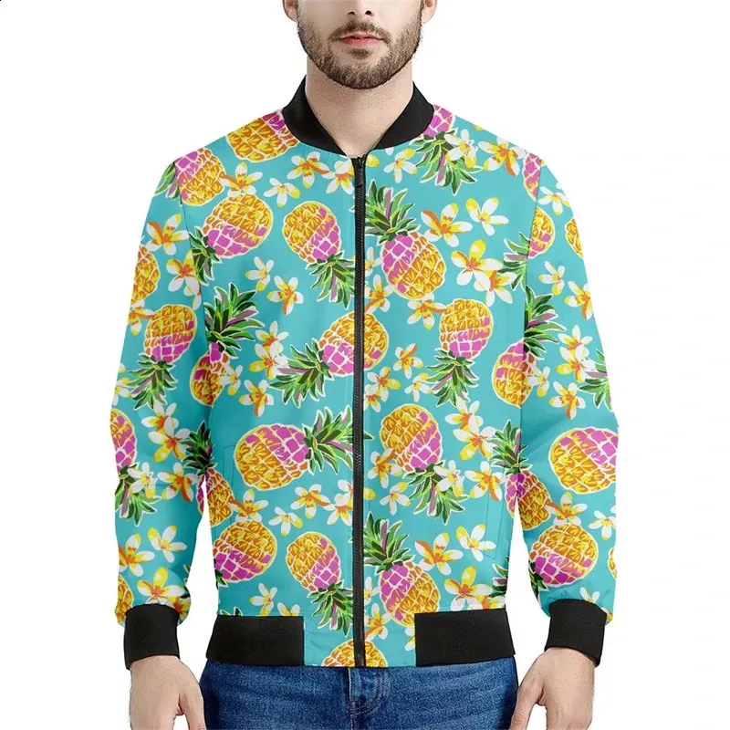 Tropical Print Bomber Jacket: Hawaiian Floral Design, Lightweight