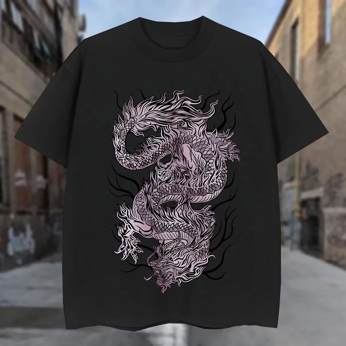 Dragon Print T shirt Plus Size Casual Short Sleeve Top - Canada