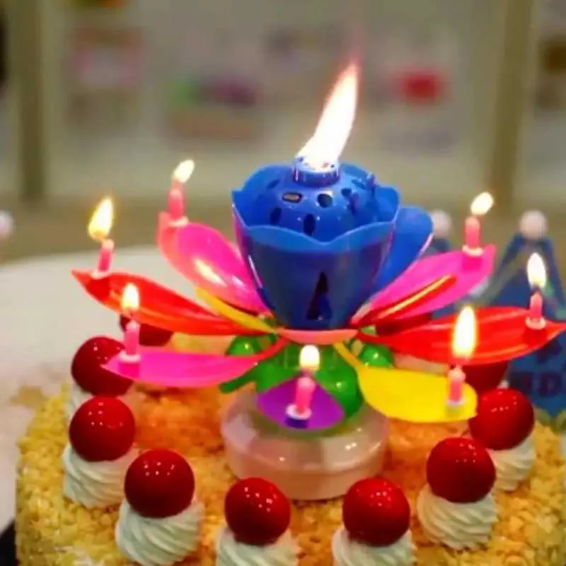 Rotating Musical Birthday Candle Cake Topper - Reusable Spinning Candle ...