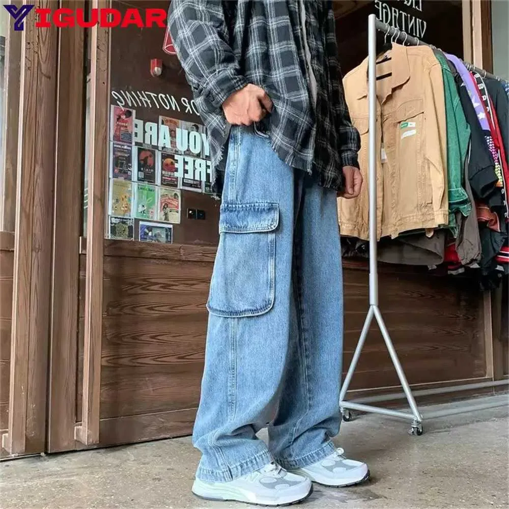 Men's Wide Leg Jeans Baggy Denim Pants, Hip Hop Style, Loose Fit,  Straight Leg, Skateboard Streetwear Trousers, Neutral Colors, S-3XL