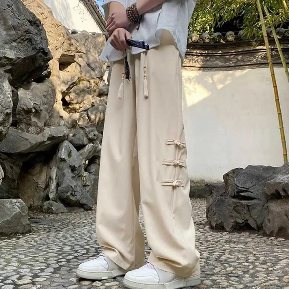 Chinese Style Mens Cargo Sweatpants For Men With Tassel Knot Decor Wide Leg Design Elastic Waist Retro Inspired Solid Color M240815 From Accord fashion1 8.78 DHgate.Com
