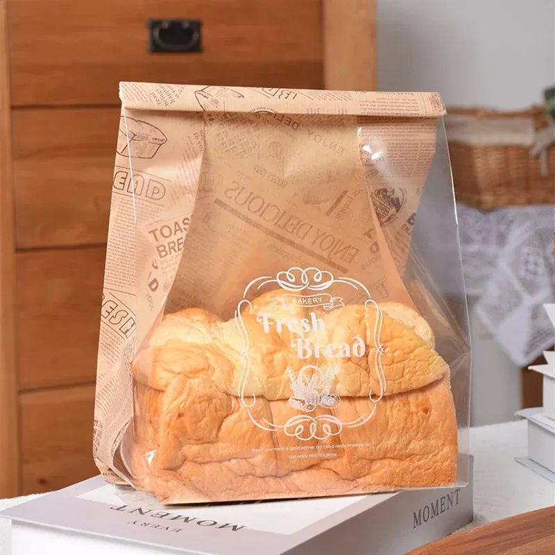 10 Kraft Paper Bread Bags Food Grade, Transparent Window, Wire