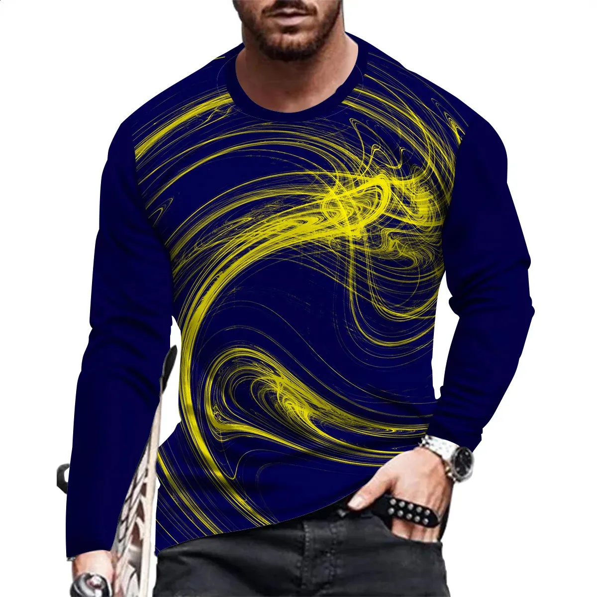 Oversized Mens Pattern Long Sleeve Shirt - Stylish Summer