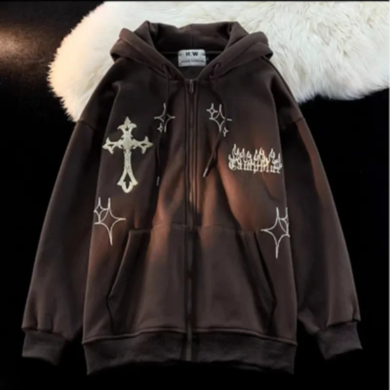 【本日限定価格！】GOTHIC CROSS HOODIE ZIP UP Gothic Cross Full Zip Hoodie - Etsy
