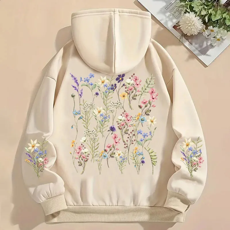 Vintage Floral Hoodie: Womens Y2K Loose Fit Pullover with