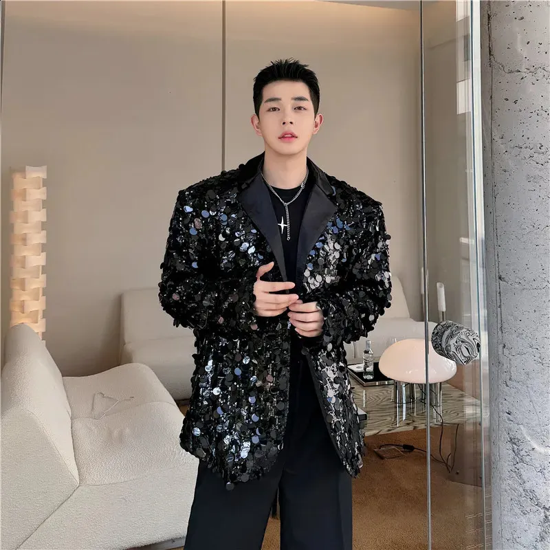 GRACE KARIN Cappotto Uomo Con Paillettes - Giacca Da Festa Scintillante Con Scialle E Bottone, Perfetta Per Serate Glamour!