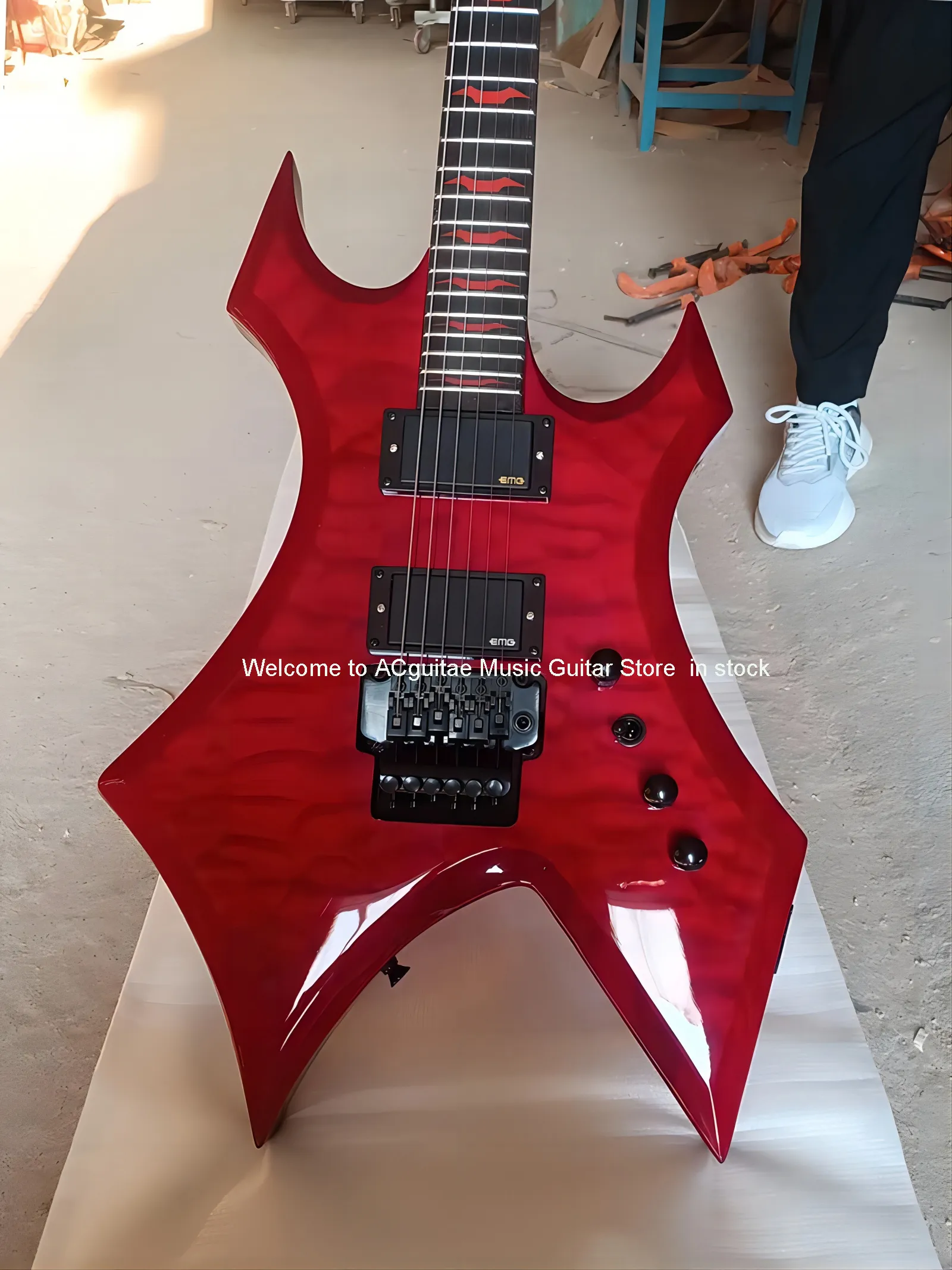 Custom BC Richflying v electric guitar with red and black