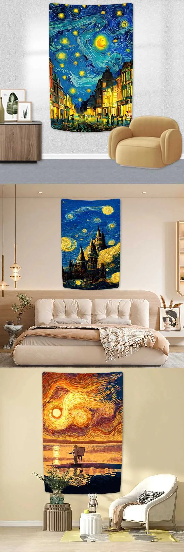 Tenture Murale La Nuit étoilée De Van Gogh - 54 X 34 Pouces, Coton, Style Contemporain