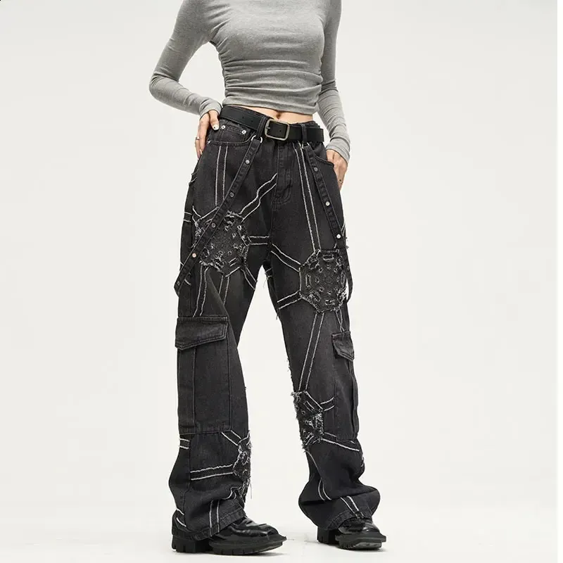 Baggy Spider Splicing Jeans: Black Hip Hop Denim Pants