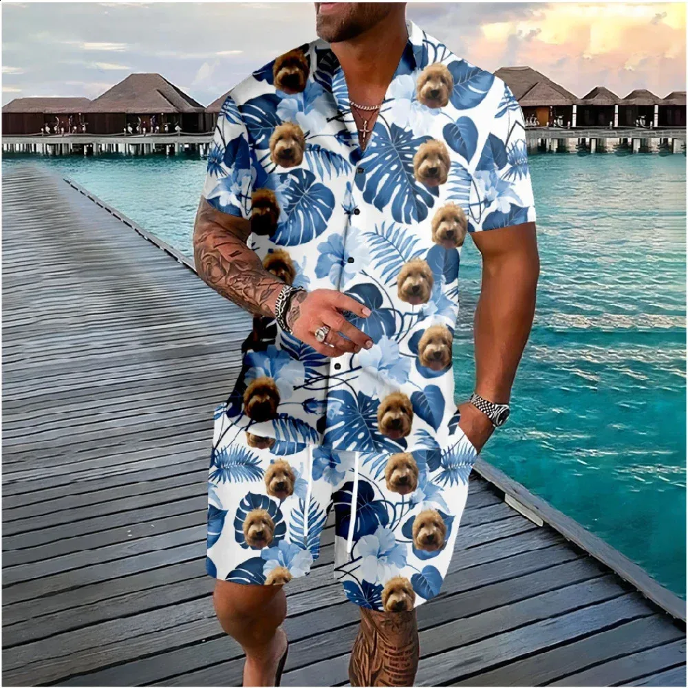 Camisas De Praia De Homens Estampa Tropical De Manga Curta Shorts