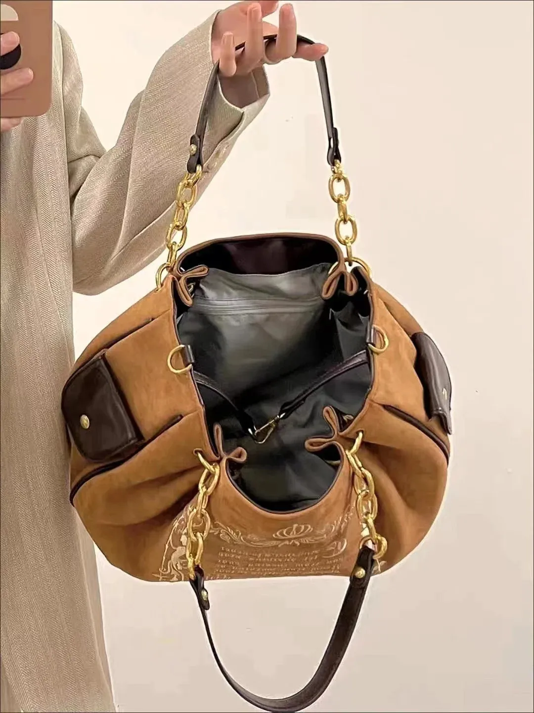 JIAERDI Vintage Letter Y2k Handbag Women Gothic Large Capacity