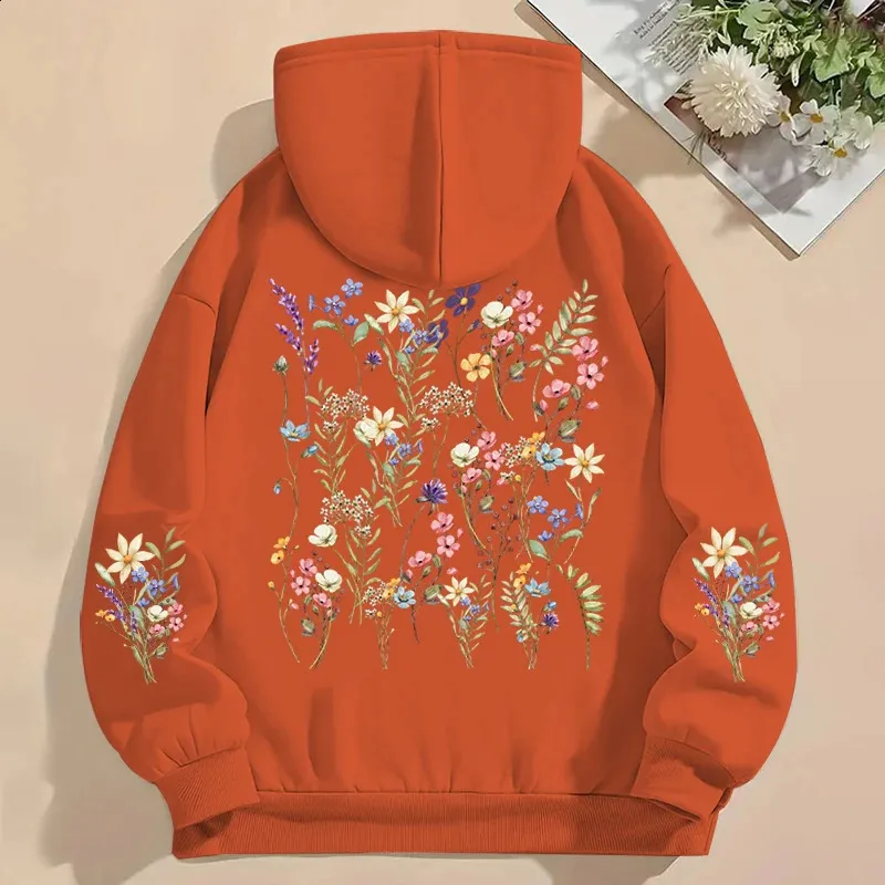 Flower Hoodie Womens Vintage Y2K Style Wild Flower Print