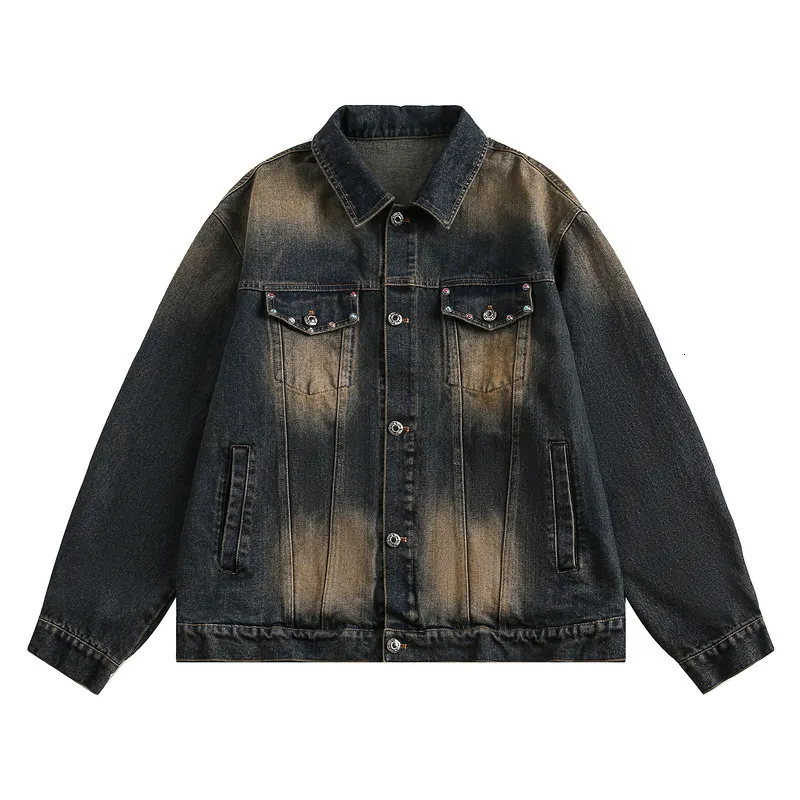 【完売品】BELVET Washed Black Denim Jacket Unisex Dark Washed Denim Jacket Trendy Couple Style, Casual