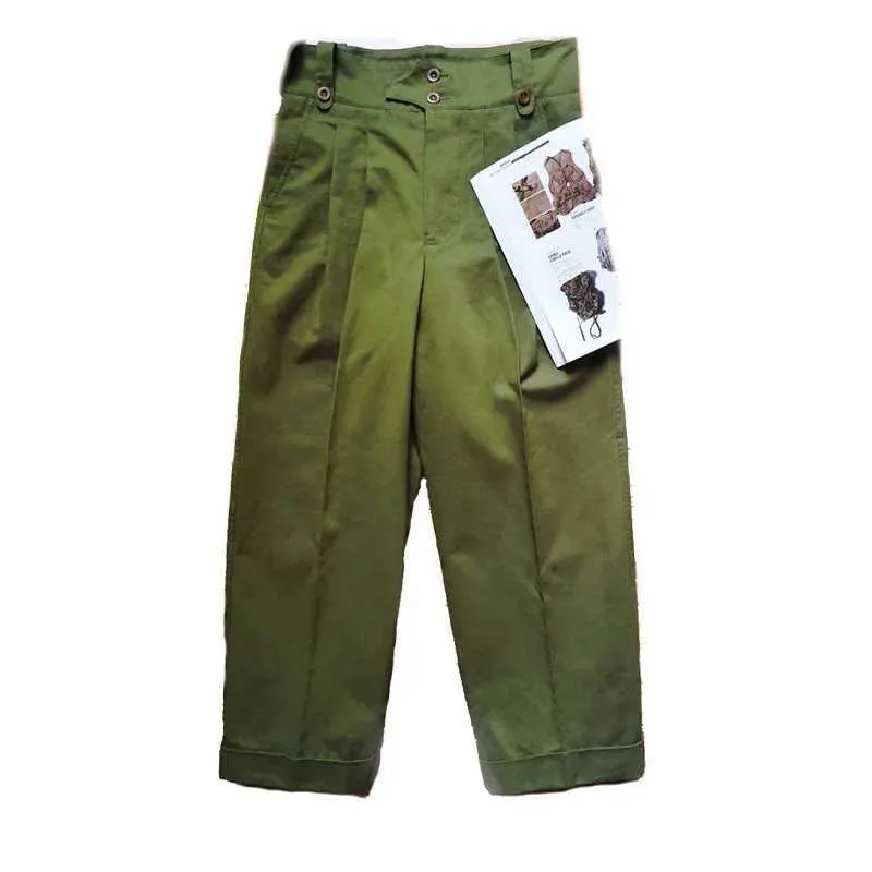 Mens Double Pleated 1940s British Army Style High Waist Wide Mens Double Pleated 1940s British Army Style High Waist Wide