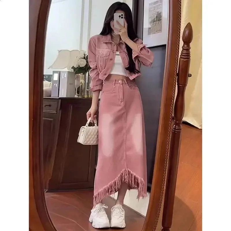 Dress Jean Skirt Jacket Set Skirt Suit Set Elegant Denim Jacket