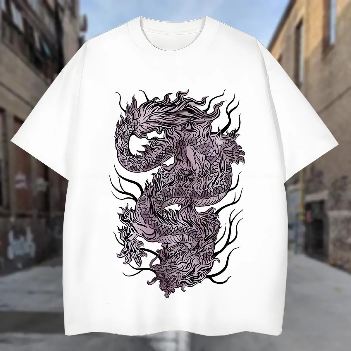 Premium 230g Cotton Tee: Dragon Graphic, High Street Hip Hop Style