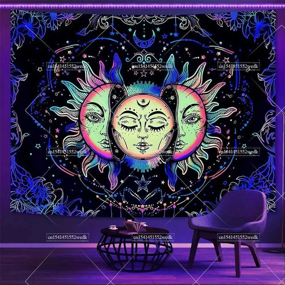 Boho Mandala Sun And Moon Blacklight Trippy Tapestry Amazon With UV ...