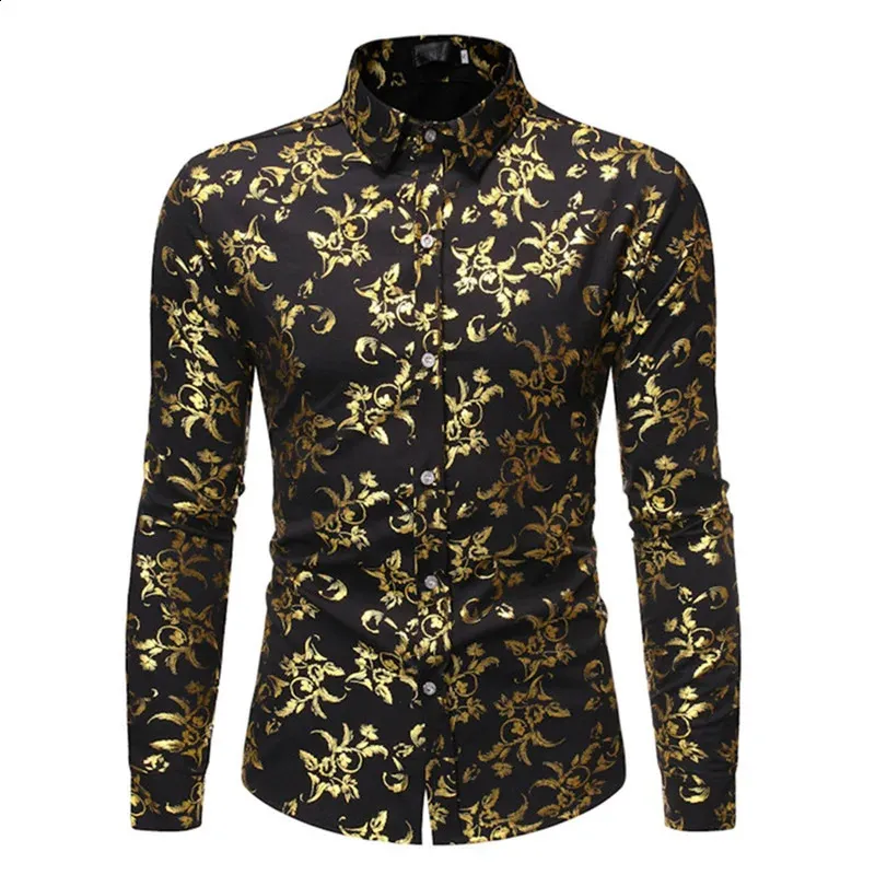 YOPMIN Men's Printed Long Sleeve Shirt - Floral Beach Vacation Button-Up With Pocket, 95% Polyester 5% Spandex, Relaxed Fit