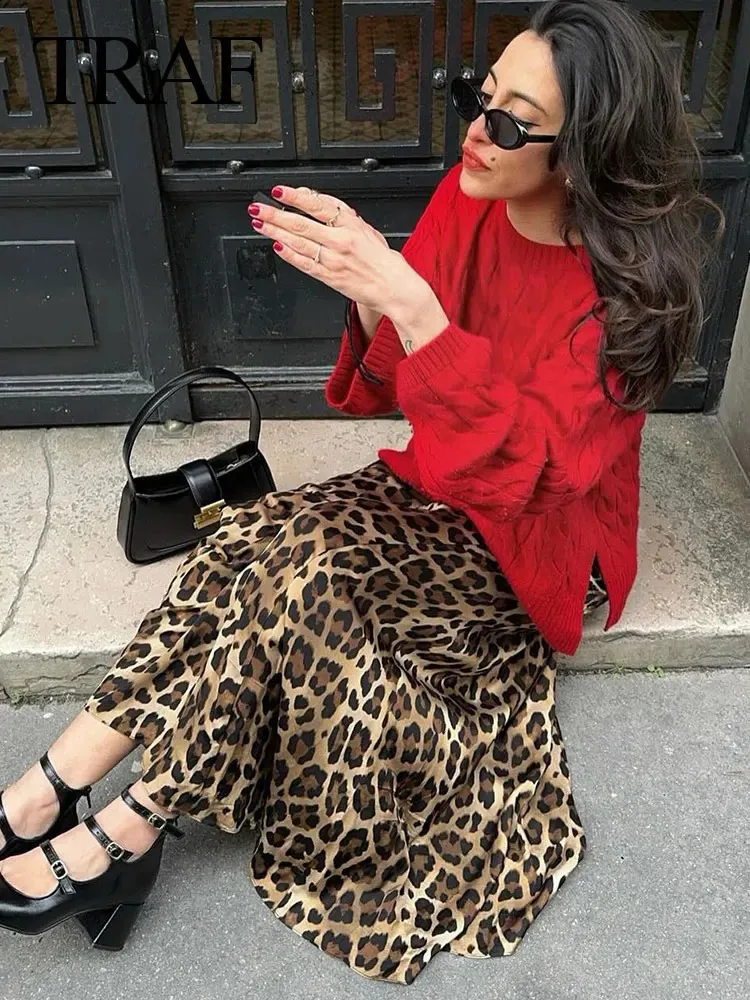 Midi Skirt Leather Leopard Print Skirt Zara Leopard Print Pleated